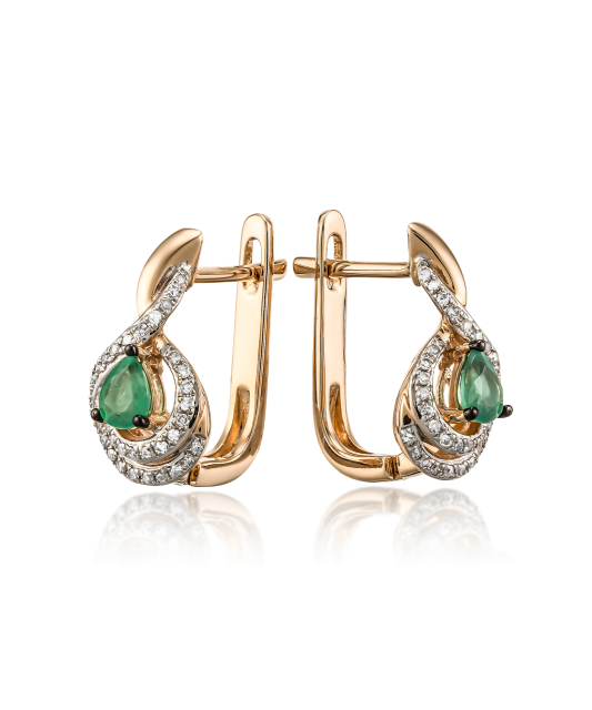 Gold earrings with emeralds and diamonds
