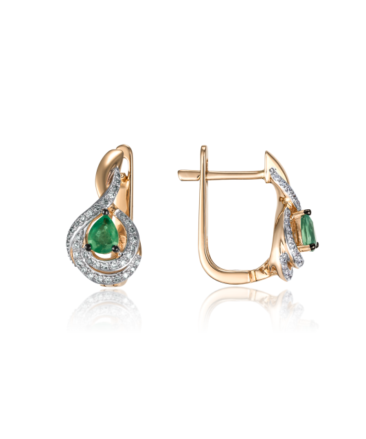 Gold earrings with emeralds and diamonds