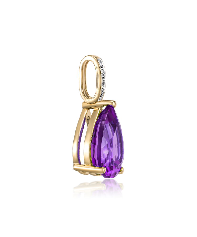 Yellow gold pendant with diamonds and amethyst