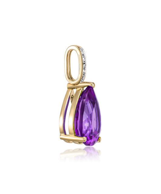 Yellow gold pendant with diamonds and amethyst