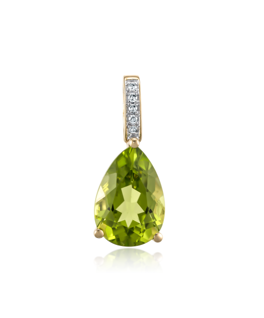 Yellow gold pendant with diamonds and peridot