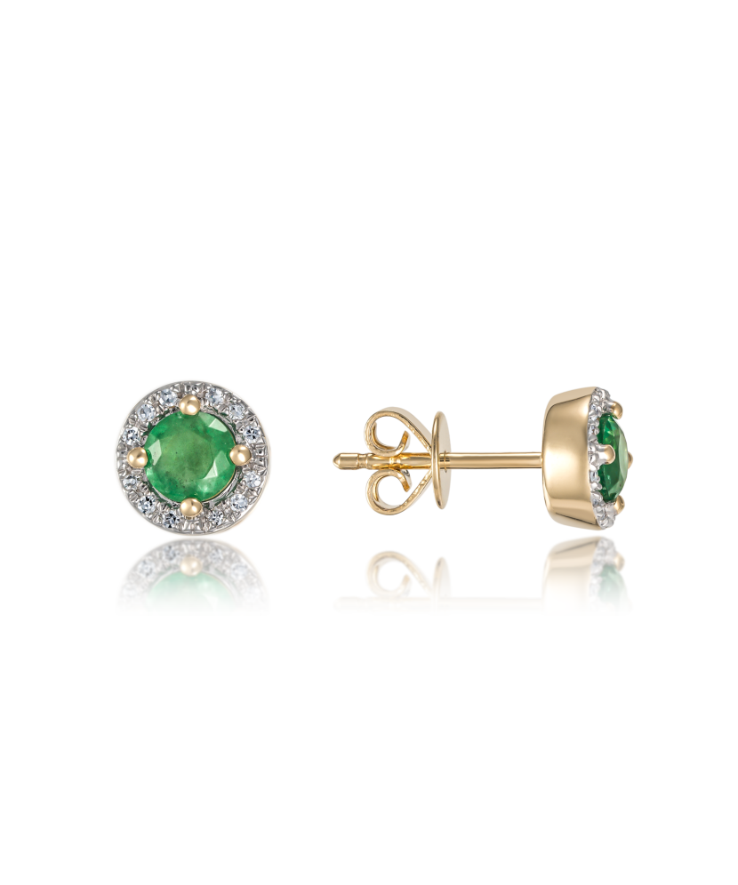 Yellow gold earrings with diamonds and emeralds