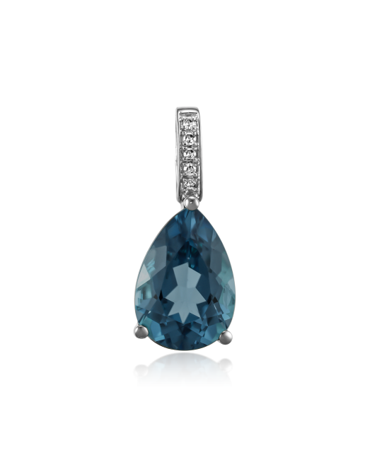 White gold pendant with diamonds and London topaz