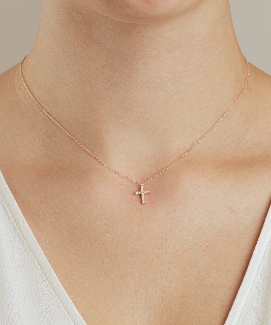 Gold chain with zirconium pendant "Cross"