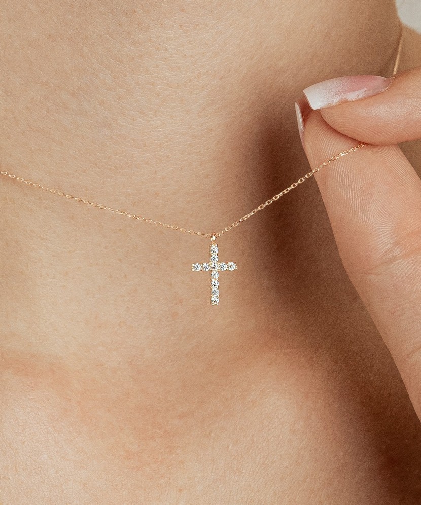 Gold chain with zirconium pendant "Cross"