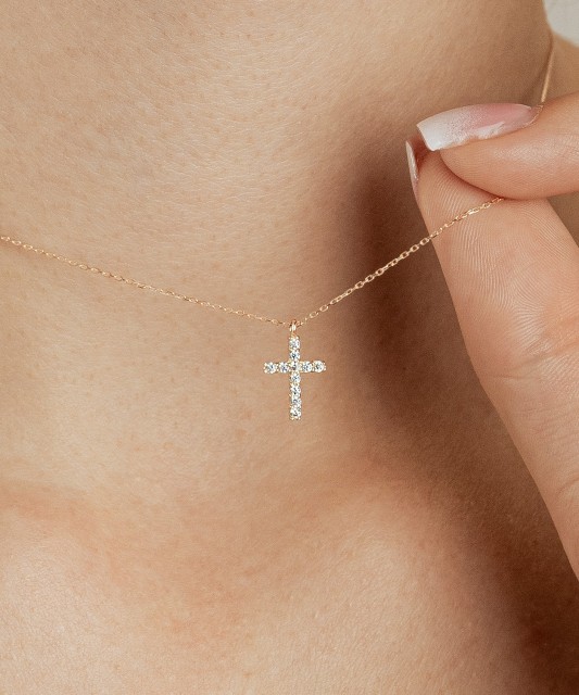 Gold chain with zirconium pendant "Cross"