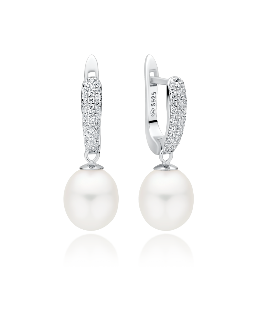 Sterling silver earrings with pearls and zircons