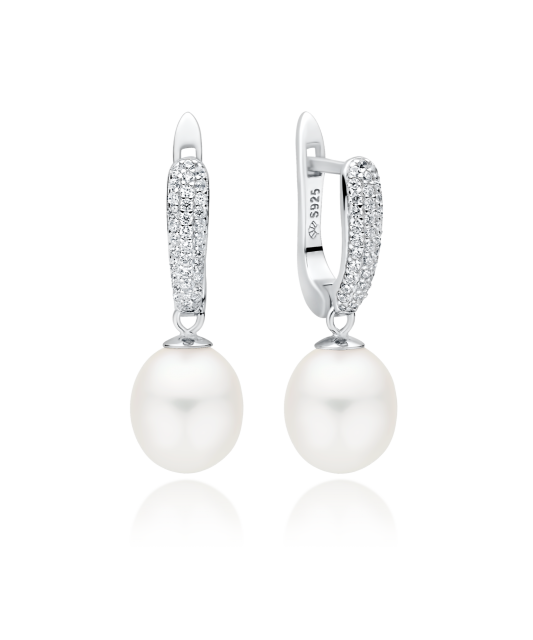 Sterling silver earrings with pearls and zircons