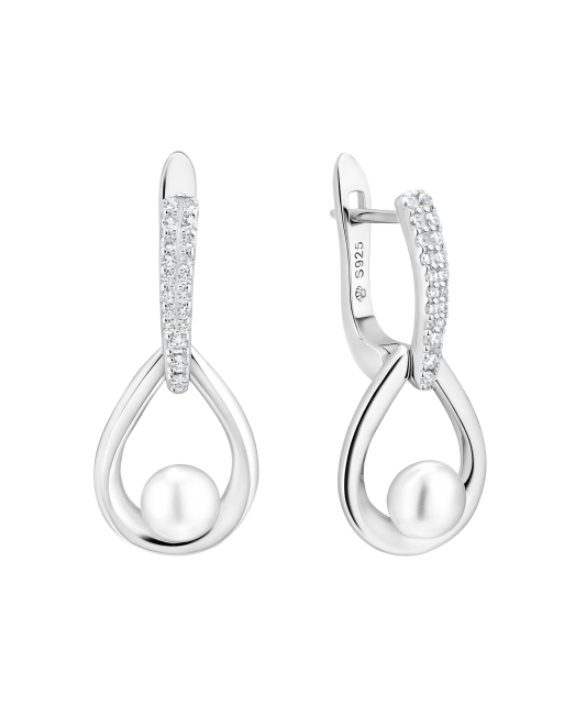 Hopeiset korvakorut helmillä ja zirkoneilla