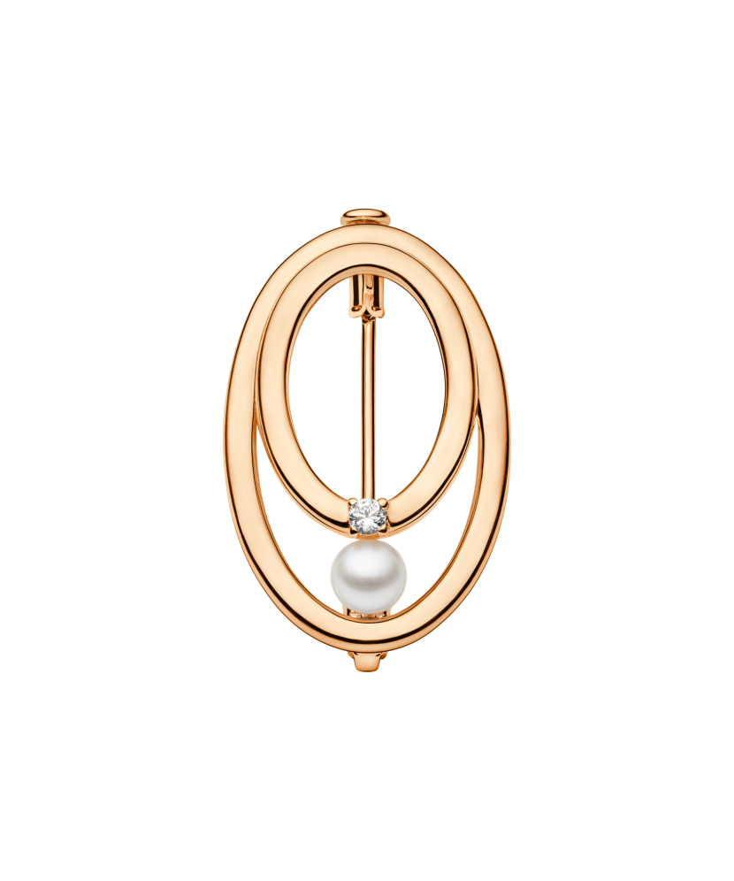 Silver Brooch With Pearl And Zirconium Gold Plated