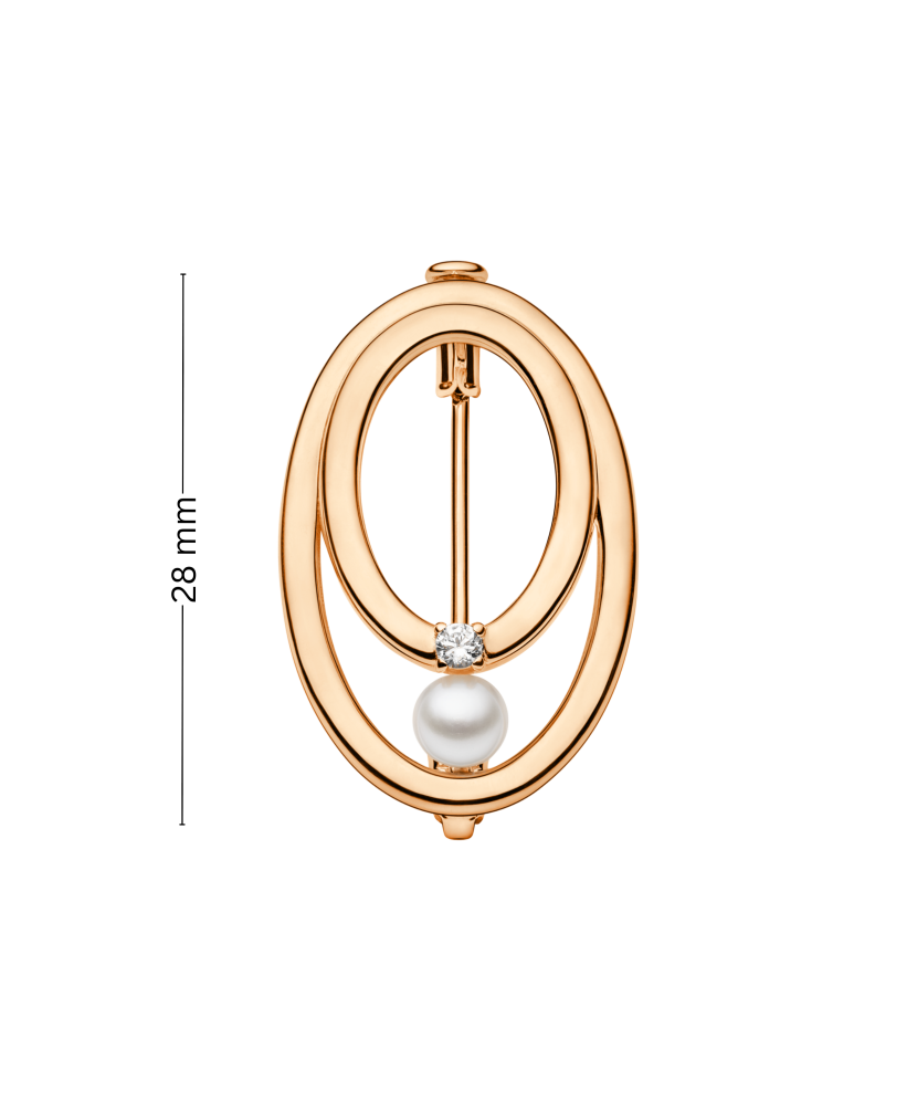 Silver Brooch With Pearl And Zirconium Gold Plated