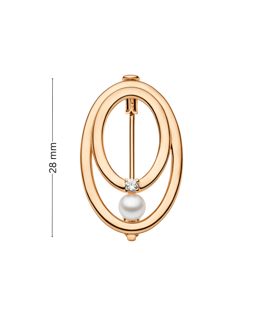 Silver Brooch With Pearl And Zirconium Gold Plated