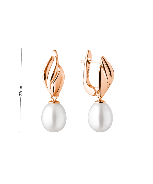 Gilded sterling silver earrings with natural pearl