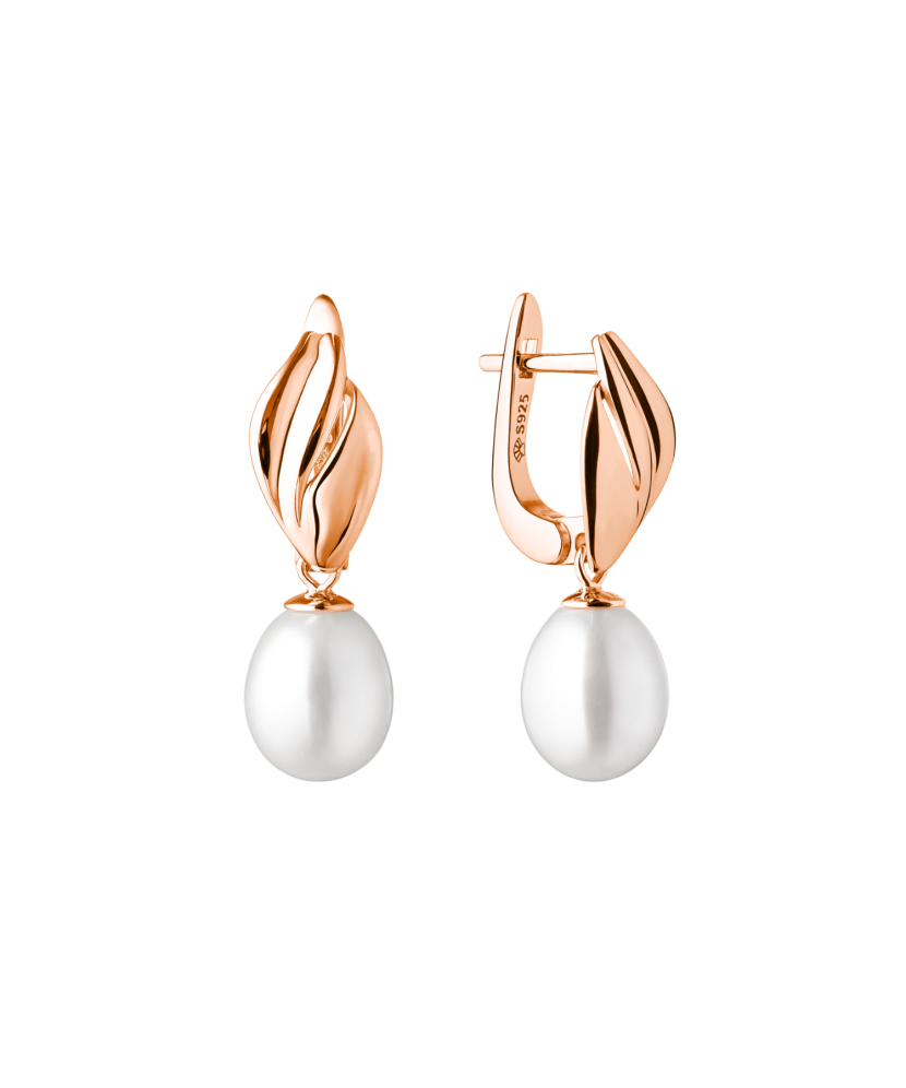 Gilded sterling silver earrings with natural pearl