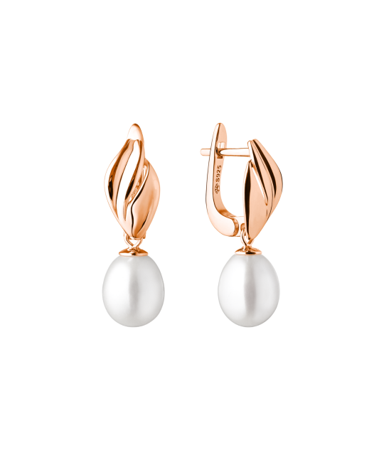 Gilded sterling silver earrings with natural pearl