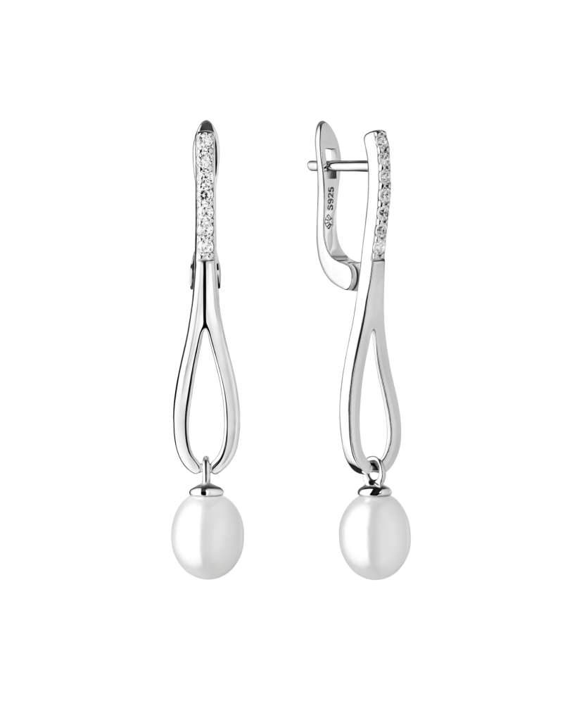 Sterling silver earrings with zircons and natural pearls