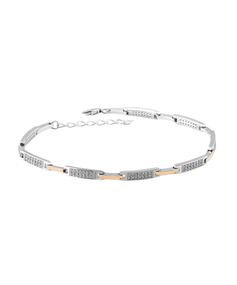 Hopeinen rannekoru zirkoneilla kullalla peitetty