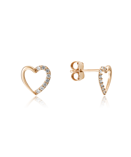 Gold earrings with zircons "heart"
