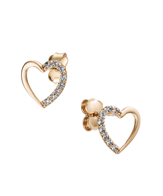 Gold earrings with zircons "heart"