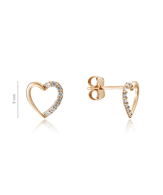 Gold earrings with zircons "heart"