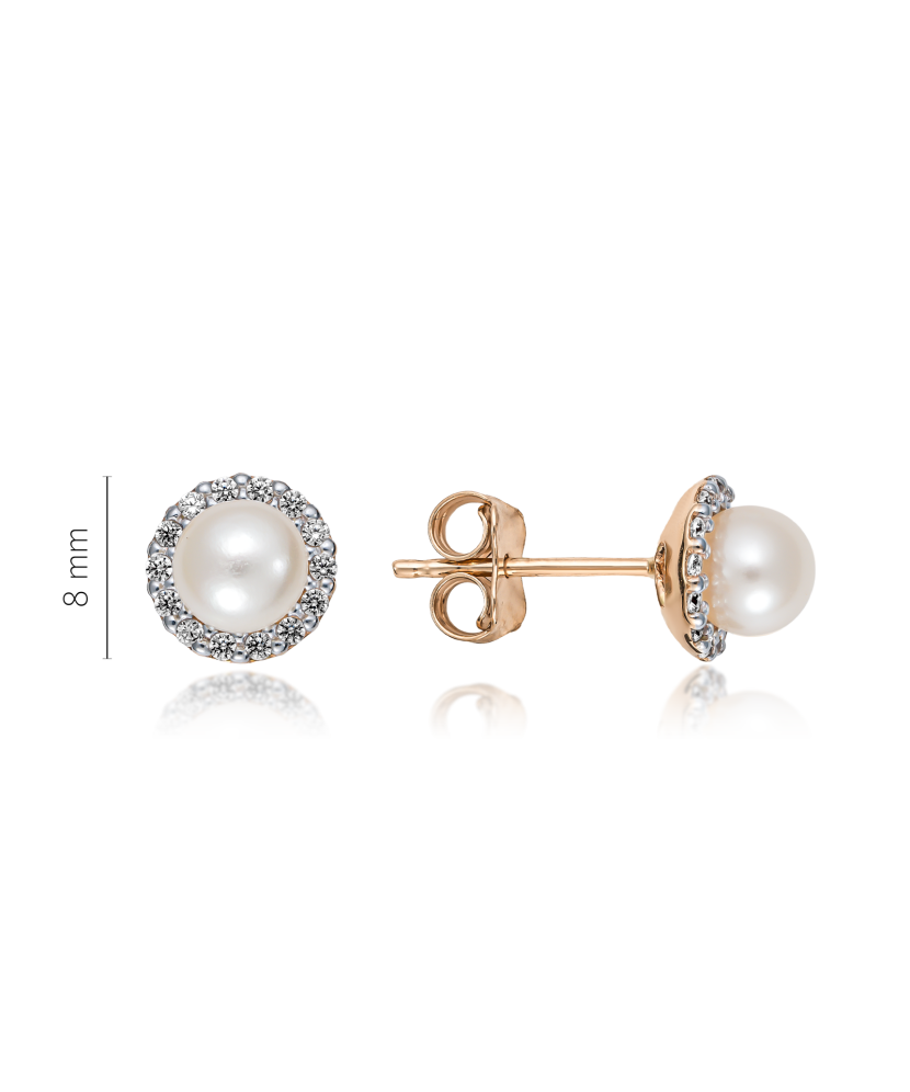 Gold earrings with pearls and zircons