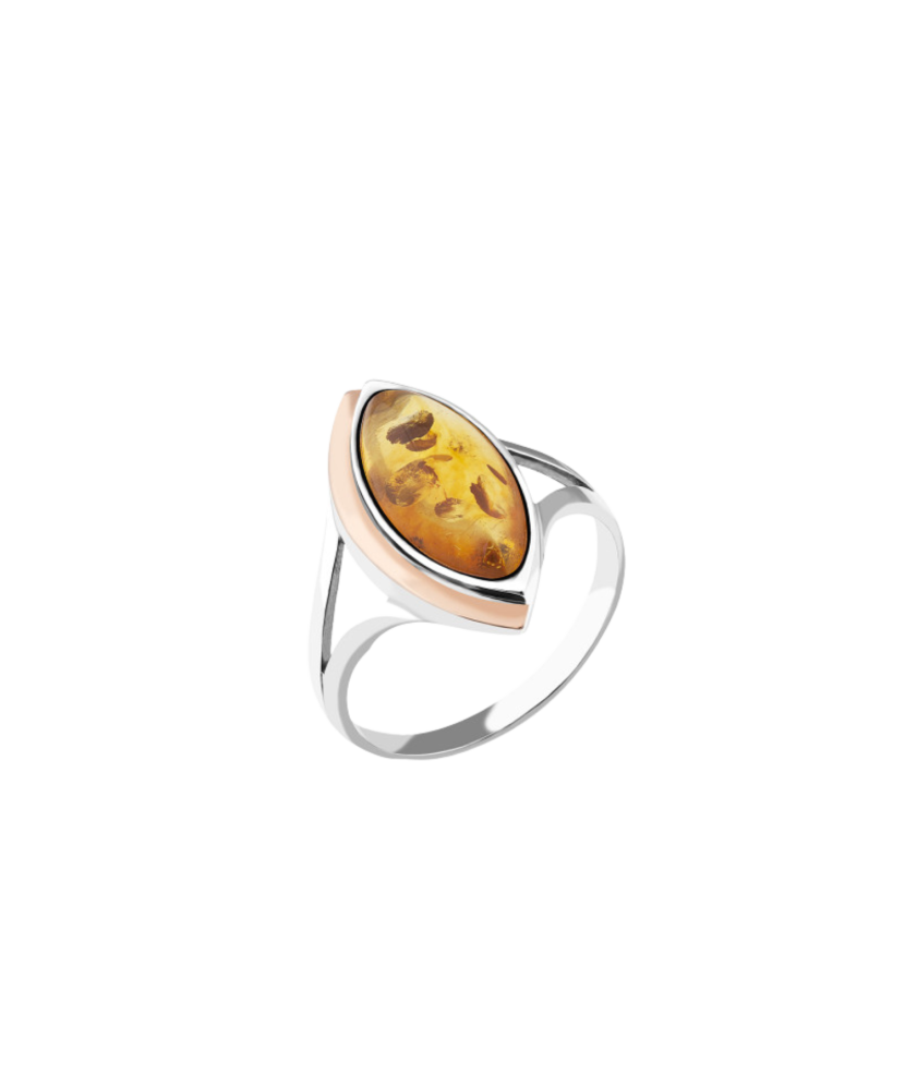 Sterling silver ring gold plated with amber