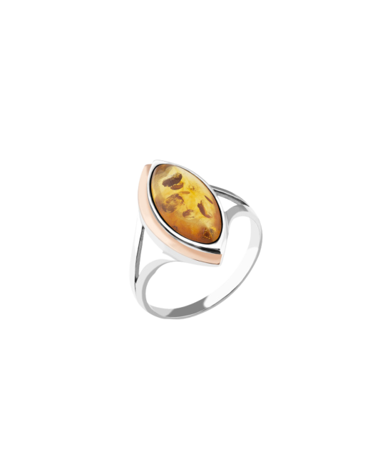 Sterling silver ring gold plated with amber