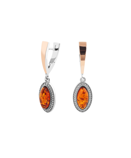 Gold plated Sterling silver earrings with zircons and amber