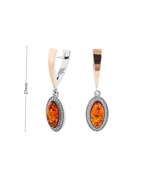 Gold plated Sterling silver earrings with zircons and amber