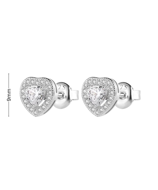 Hopeiset korvakorut zirkoneilla "sydän"