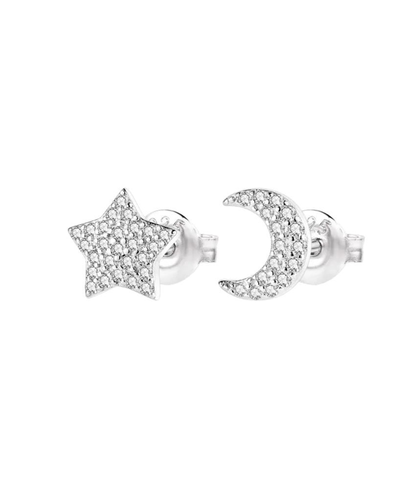 Sterling silver earrings with zircons "star ir moon"