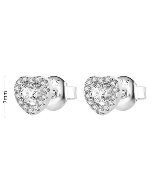 Hopeiset korvakorut zirkoneilla "sydän"