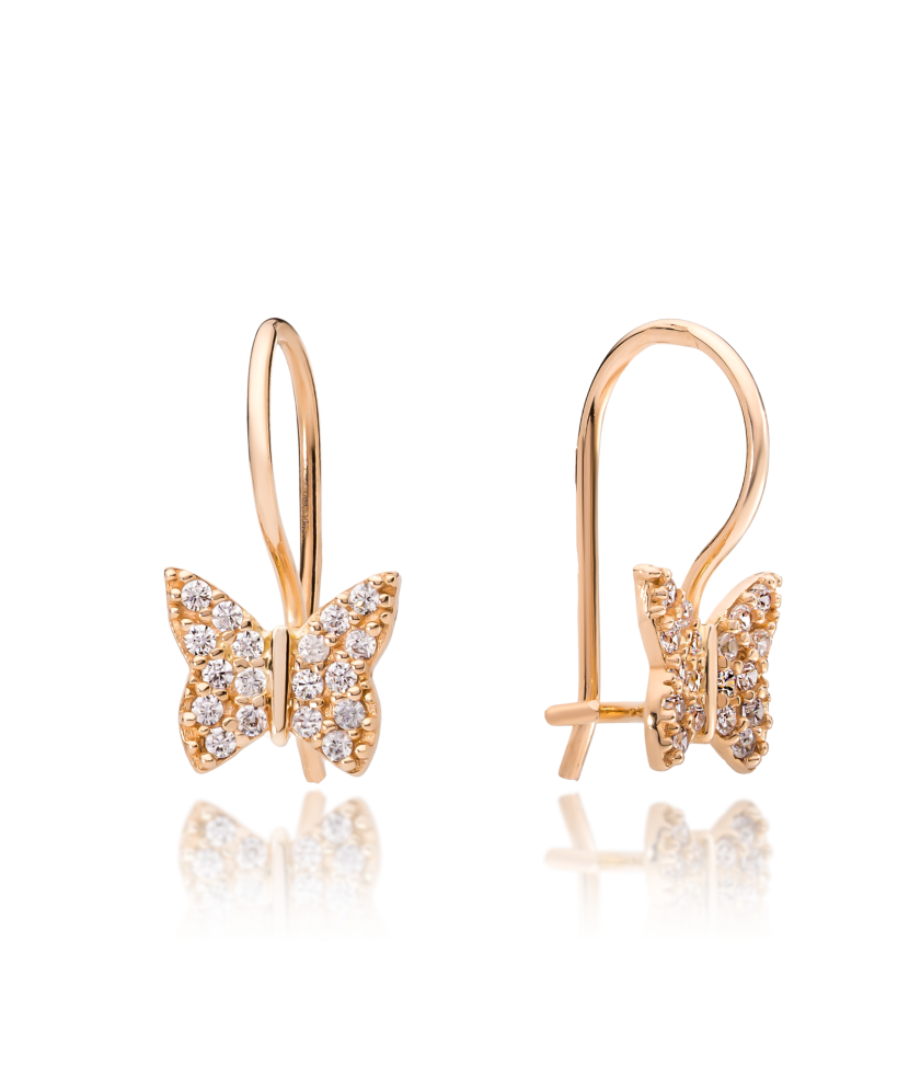 Gold earrings with zircons "butterfly"