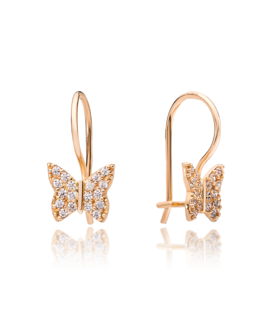 Gold earrings with zircons "butterfly"