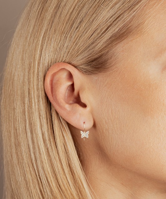 Gold earrings with zircons "butterfly"