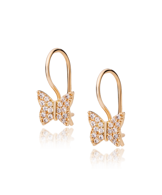 Gold earrings with zircons "butterfly"