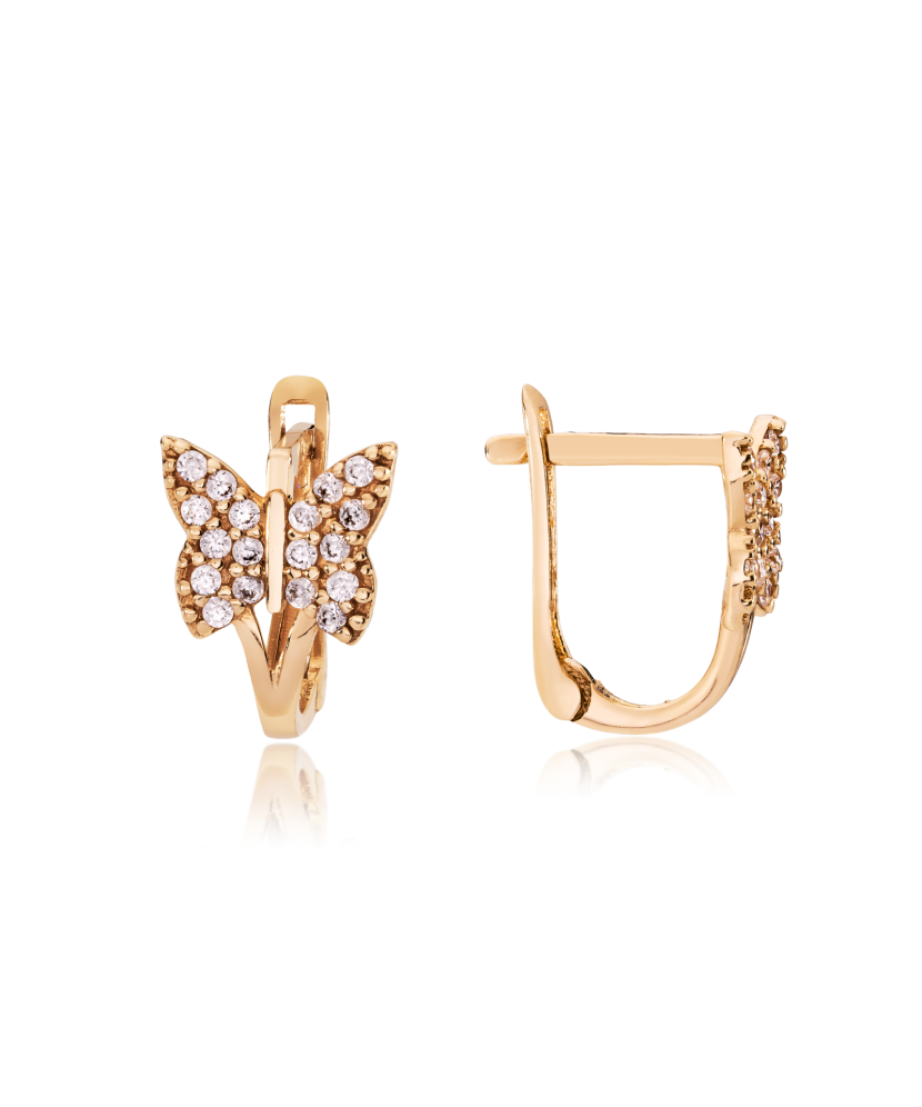 Gold earrings with zircons "butterfly"