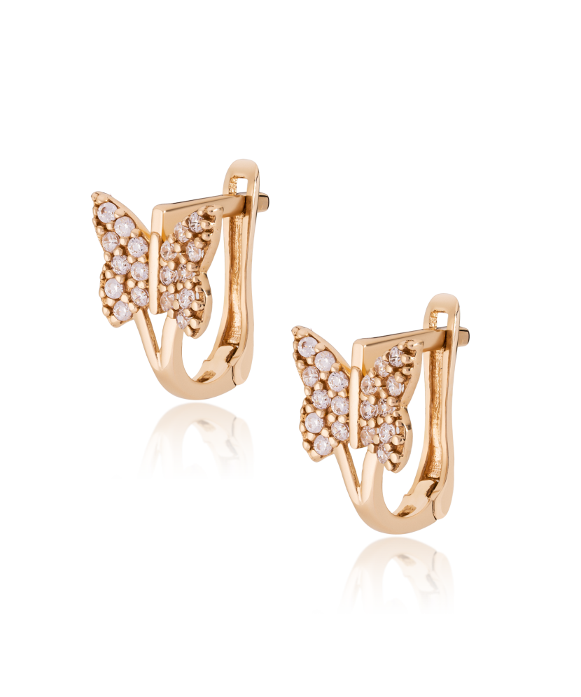 Gold earrings with zircons "butterfly"