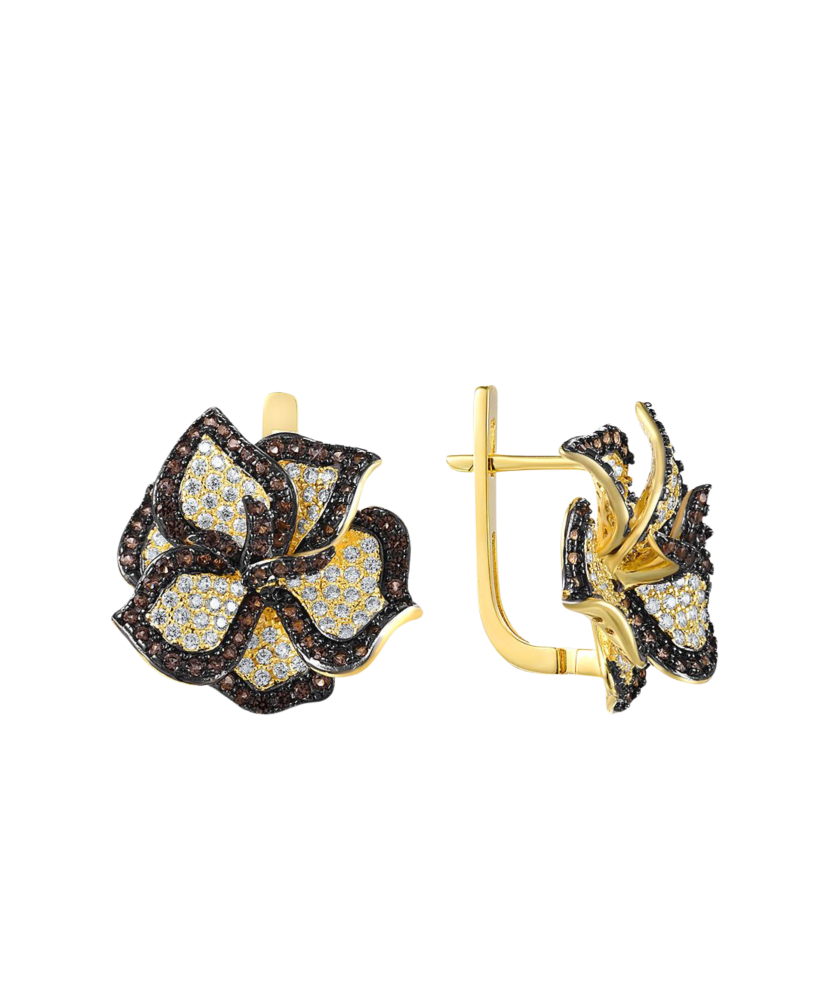 Gilded sterling silver earrings with zircons and spinels