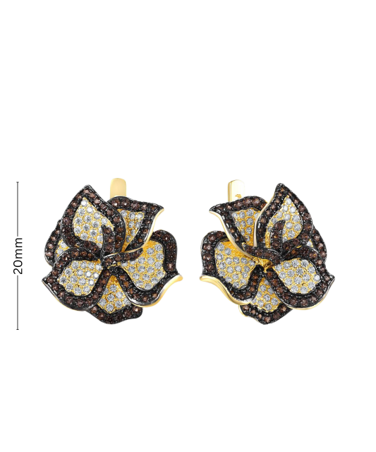 Gilded sterling silver earrings with zircons and spinels