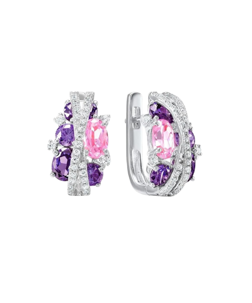 Sterling silver earrings with amethysts and zircons