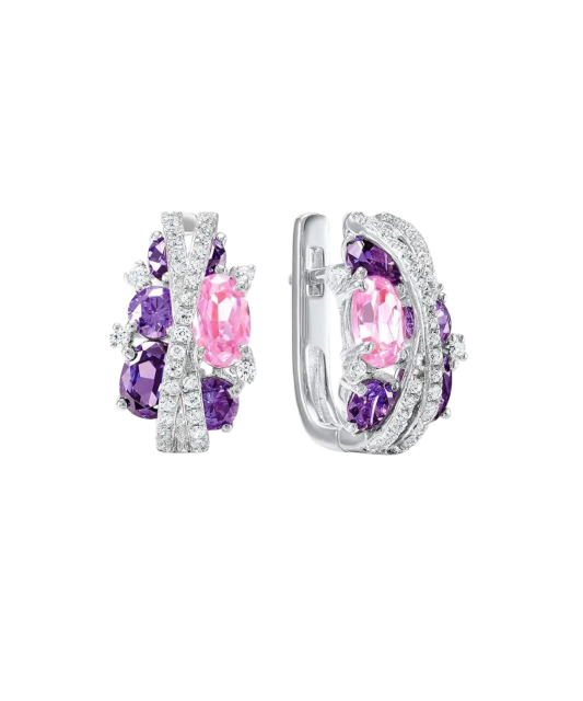 Sterling silver earrings with amethysts and zircons
