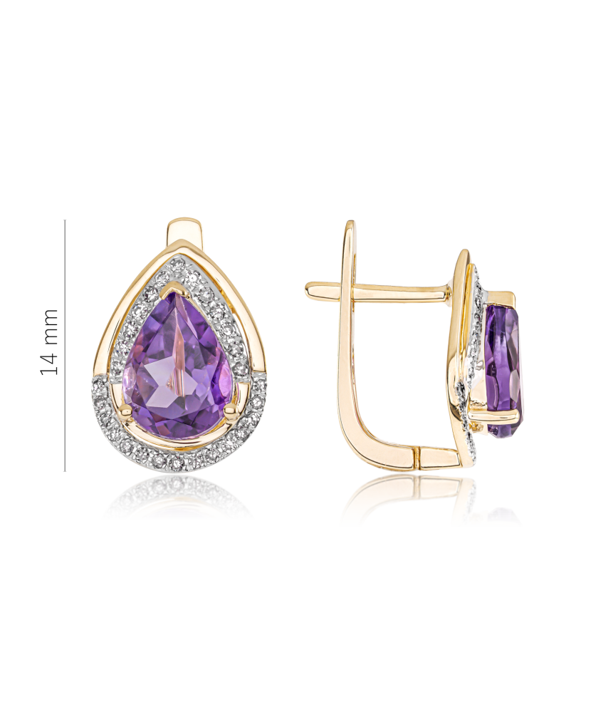 Yellow gold earrings with diamonds and amethysts