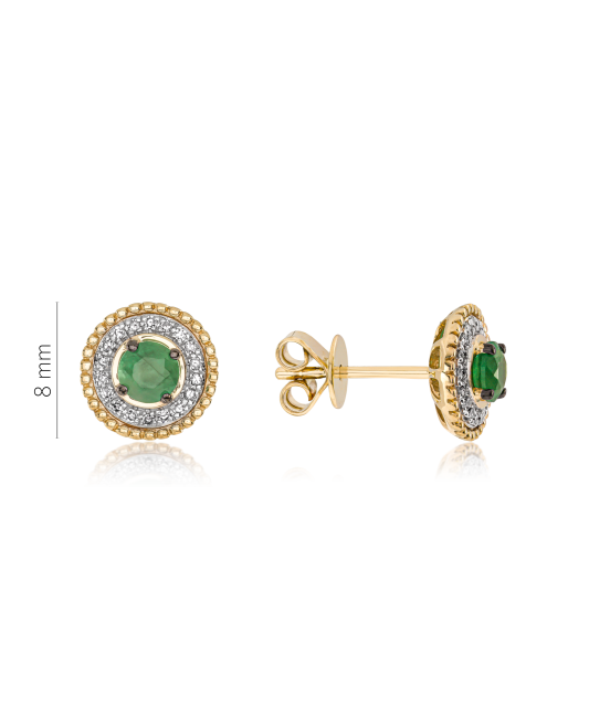 Yellow gold earrings with diamonds and emeralds