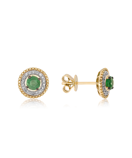 Yellow gold earrings with diamonds and emeralds