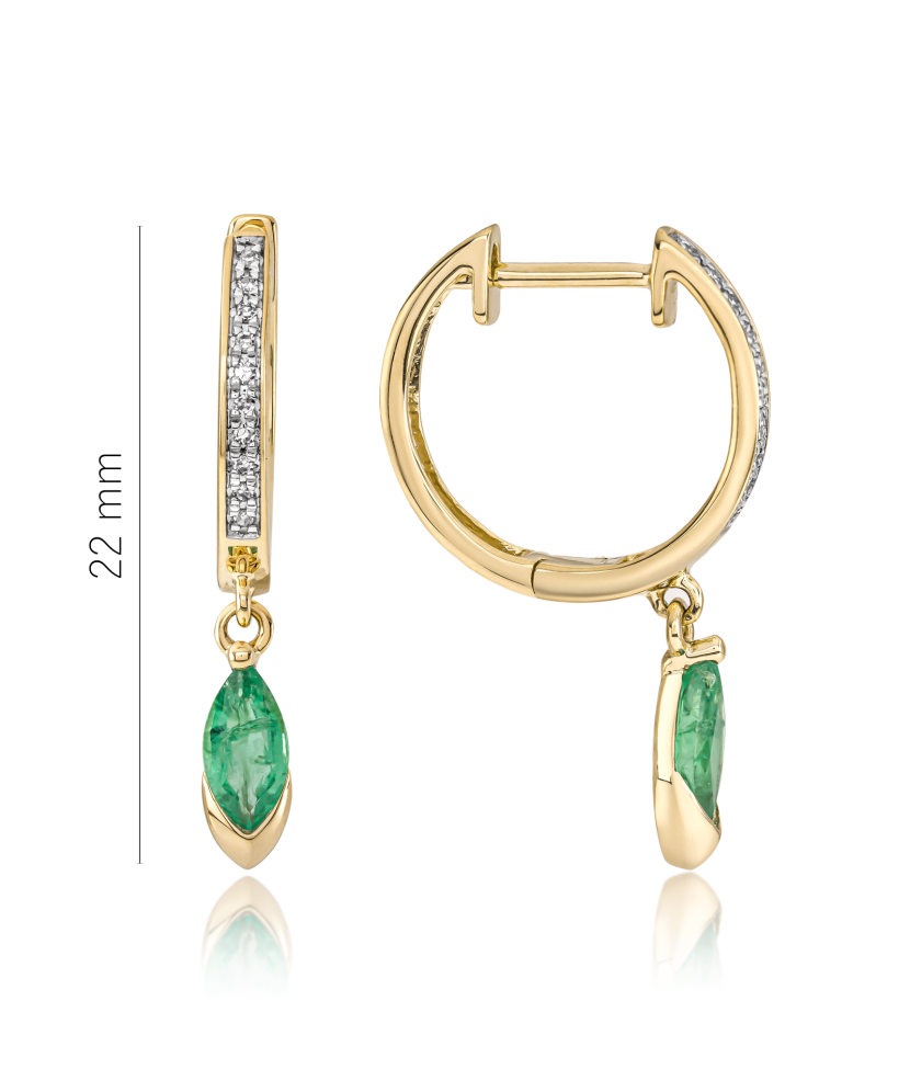 Yellow gold earrings with diamonds and emeralds