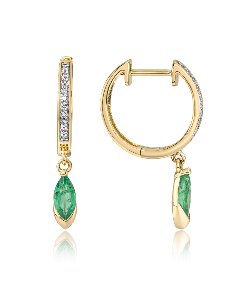 Yellow gold earrings with diamonds and emeralds