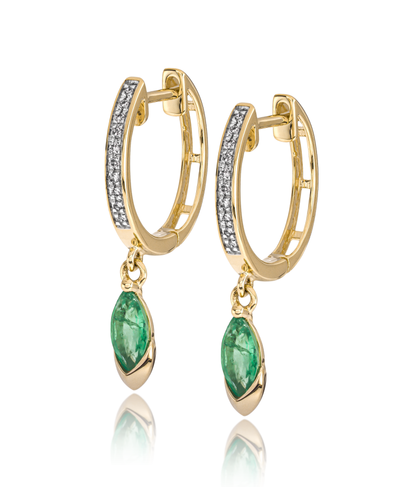 Yellow gold earrings with diamonds and emeralds
