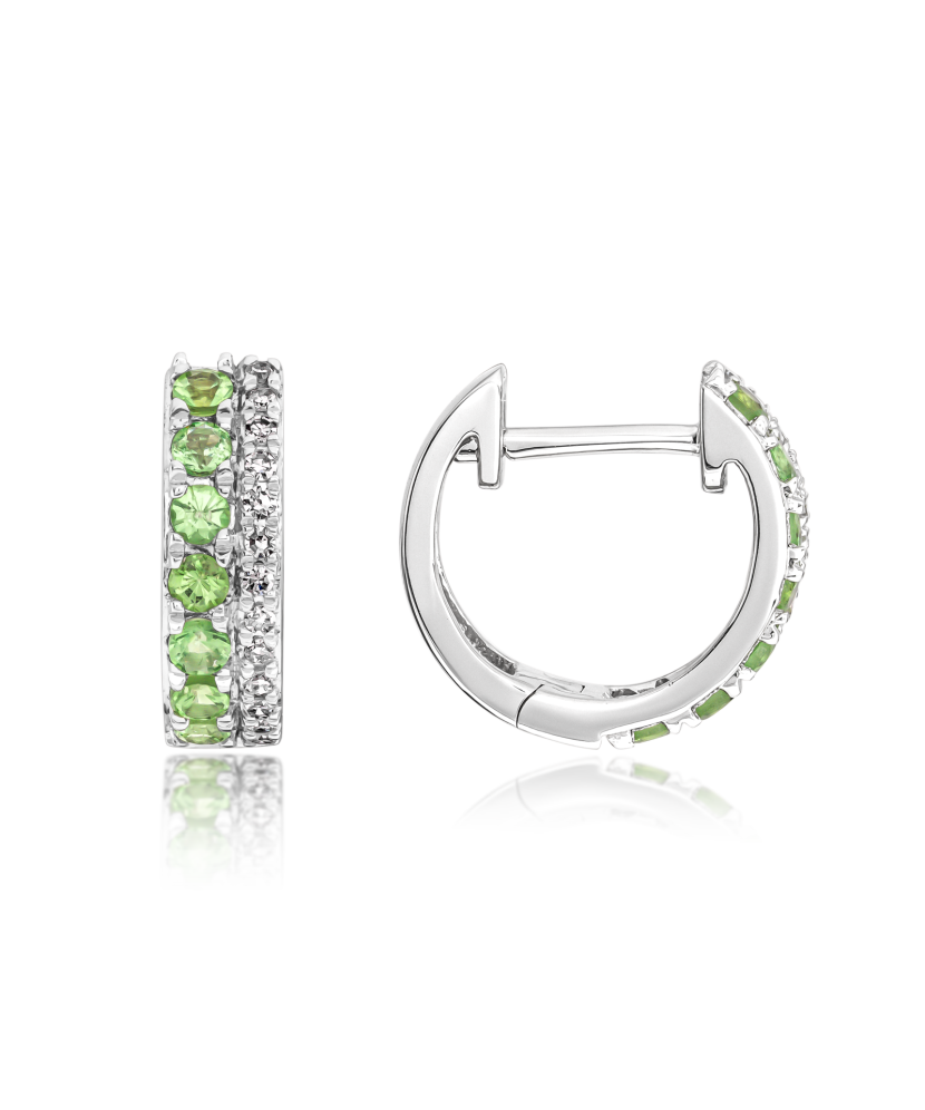 White gold earrings with diamonds and green garnet