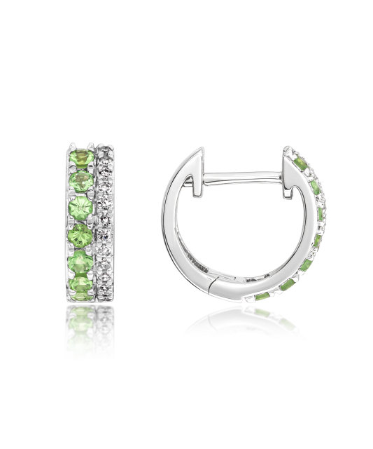 White gold earrings with diamonds and green garnet